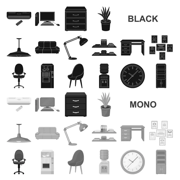 Innenraum des Arbeitsplatzes schwarze Icons in Set-Kollektion für Design. büromöbel vektor symbol stock web illustration. — Stockvektor