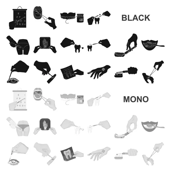 Manipulación por manos de iconos negros en la colección de conjuntos para el diseño. Movimiento de la mano en medicina vector símbolo stock web ilustración . — Archivo Imágenes Vectoriales
