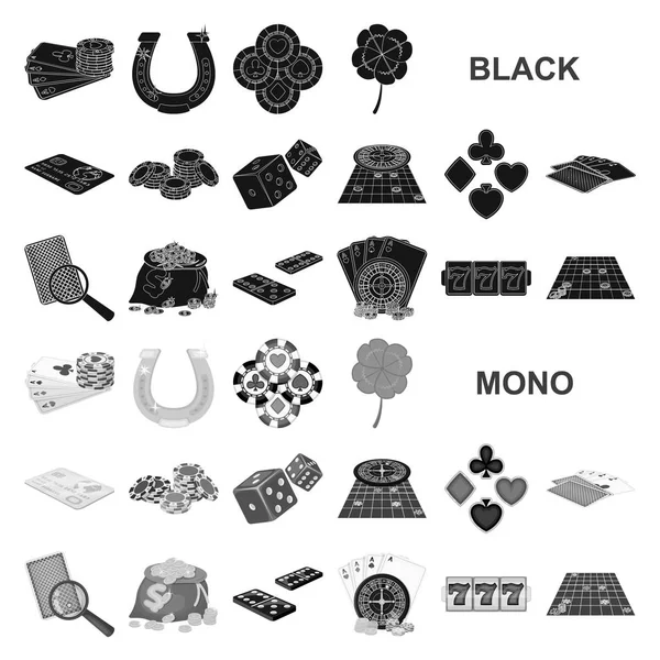 Казино и оборудование черные иконки в коллекции наборов для дизайна. Азартные игры и векторные деньги . — стоковый вектор