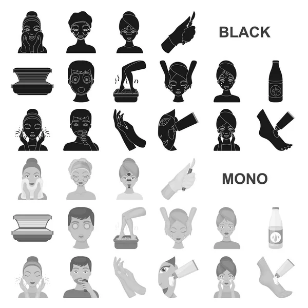Iconos negros de cuidado de la piel en la colección de conjuntos para el diseño. Cara y cuerpo vector símbolo stock web ilustración . — Vector de stock