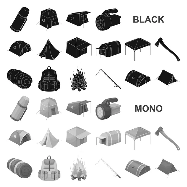 Différents types de tentes icônes noires dans la collection ensemble pour le design. Abri temporaire et logement symbole vectoriel illustration web stock . — Image vectorielle