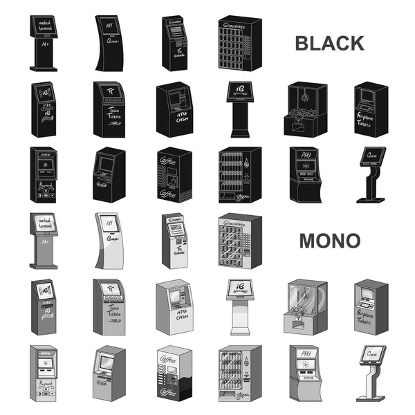 Varietà di terminali icone nere nella collezione set per il design. ATM e dispositivo di trading vettoriale simbolo stock web illustrazione . — Vettoriale Stock