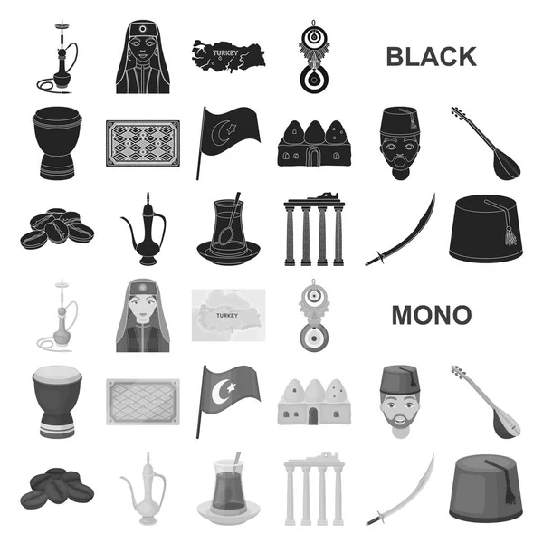 Turquía país negro iconos en la colección de conjuntos para design.Travel y atracciones vector símbolo stock web ilustración . — Vector de stock