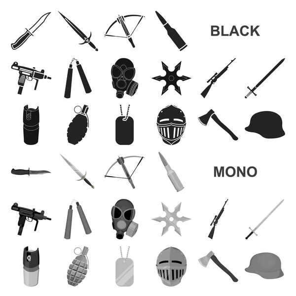 Rodzaje broni czarny ikony w kolekcja zestaw do projektowania. Broń palna i ostrzem symbol web czas ilustracja wektorowa. — Wektor stockowy