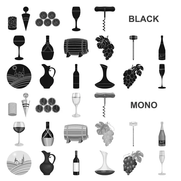 Produkty sektora wina czarny ikony w kolekcja zestaw do projektowania. Urządzeń i produkcji wina symbol web czas ilustracja wektorowa. — Wektor stockowy