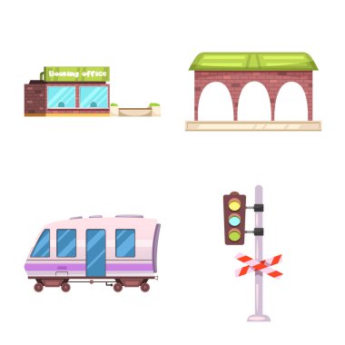 Tren ve istasyon logo vektör tasarımı. Tren ve bilet hisse senedi vektör çizim topluluğu.