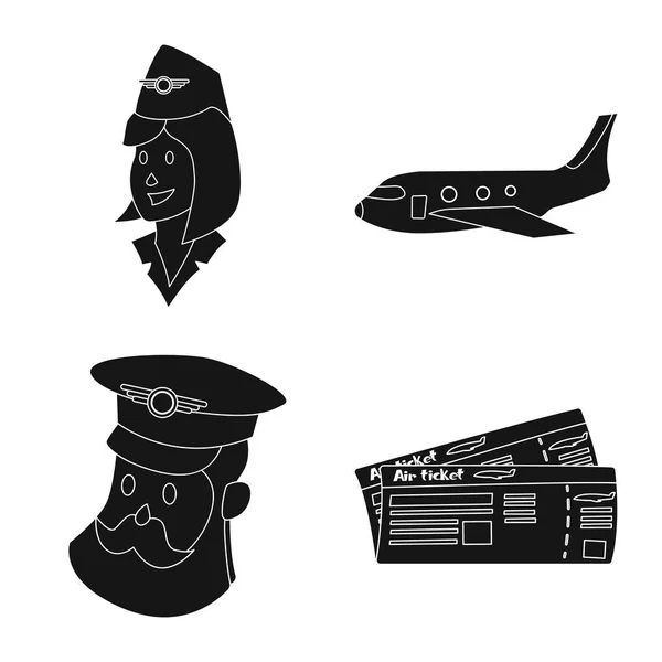 Vektorillustration des Flughafen- und Flugzeugsymbols. Sammlung von Flughafen- und Flugzeugvektorsymbolen für Aktien. — Stockvektor
