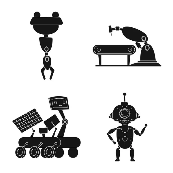Isolerade objekt av roboten och fabriken-ikonen. Uppsättning av roboten och utrymme lager vektorillustration. — Stock vektor