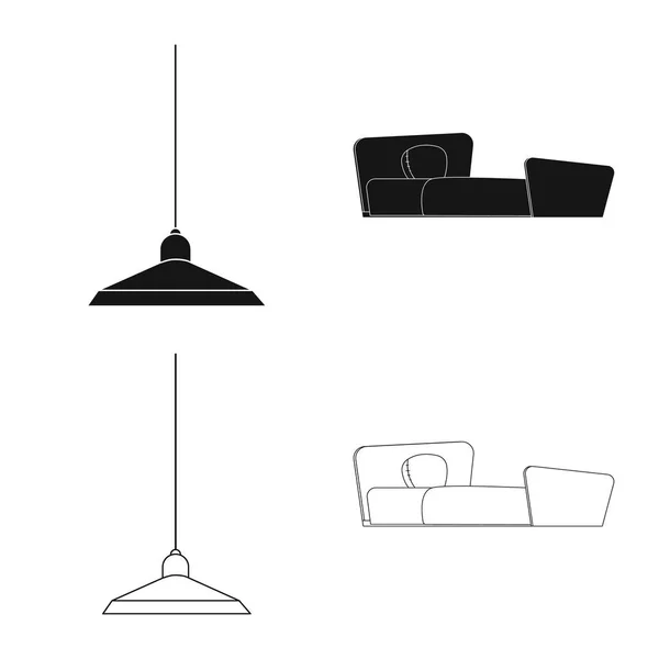 Ilustración vectorial de muebles y letrero de apartamento. Conjunto de muebles y vector de inicio icono para la acción . — Vector de stock