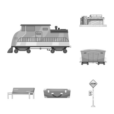 Tren ve İstasyonu simge vektör Illustration. Web için tren ve bilet hisse senedi simgesi kümesi.