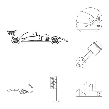 Araba ve ralli simge vektör tasarımı. Araba ve yarış hisse senedi vektör çizim seti.