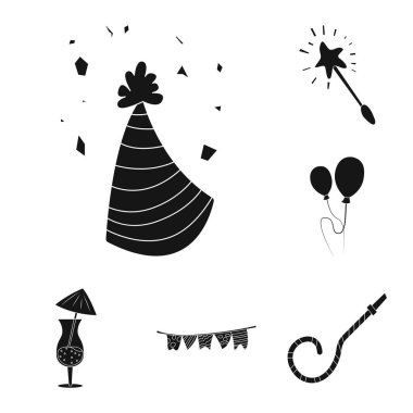 Parti ve Doğum günü simge vektör Illustration. Web için kutlama ve parti hisse senedi simgesi kümesi.