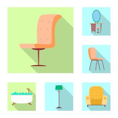 Mobilya ve daire simge vektör tasarımı. Mobilya ve hisse senedi için ev vektör simge kümesi.