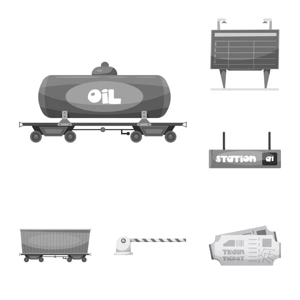 Ilustración vectorial del icono del tren y la estación. Conjunto de tren y billete símbolo de stock para web . — Archivo Imágenes Vectoriales