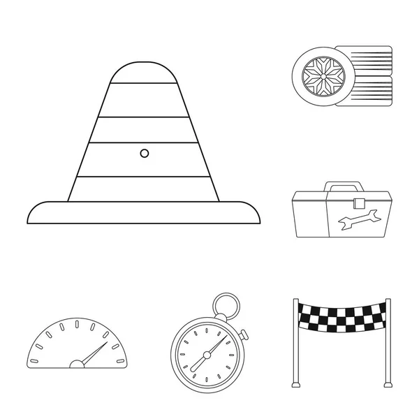 Vektor-Design von Auto und Rallye-Zeichen. Sammlung von Auto- und Rennaktiensymbolen für das Web. — Stockvektor