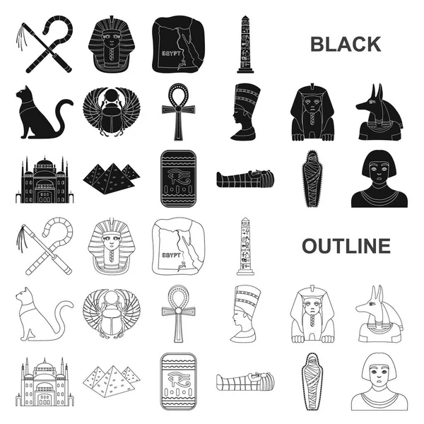 Set koleksiyonu tasarım için antik Mısır siyah simgeler. Firavun saltanatı sembol stok web illüstrasyon vektör. — Stok Vektör