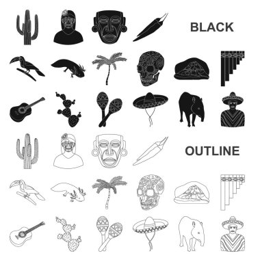 Set koleksiyonu tasarım için ülke Meksika siyah simgeler. Meksika ve dönüm noktası sembol stok illüstrasyon vektör.