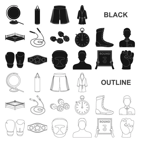 Boxeo de deportes extremos iconos negros en la colección de conjuntos para el diseño. Boxeador y atributos vector símbolo stock web ilustración . — Archivo Imágenes Vectoriales