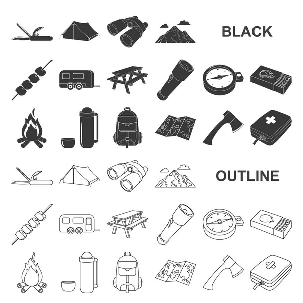 Ruhe in der camping schwarze Symbole in Set-Kollektion für Design. Camping und Ausrüstung Vektor Symbol Lager Web Illustration. — Stockvektor