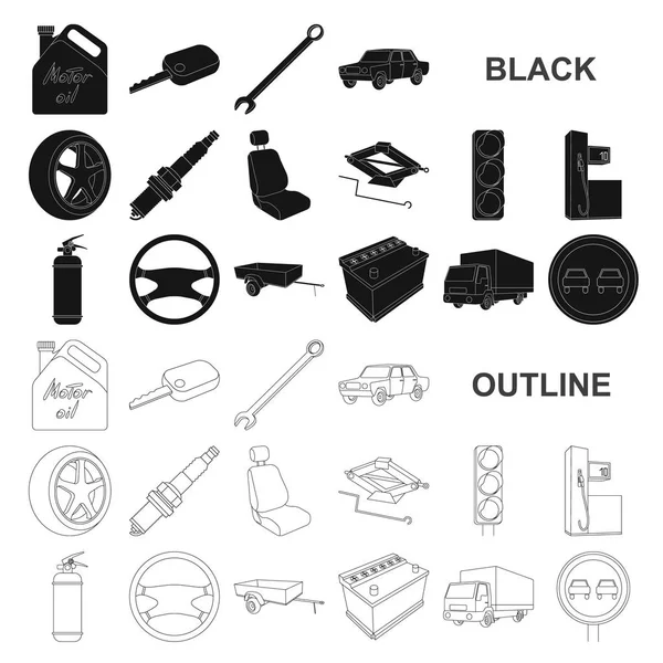 Автомобиль, автомобиль черного цвета в коллекции для дизайна. Векторные символы автомобилей и оборудования . — стоковый вектор