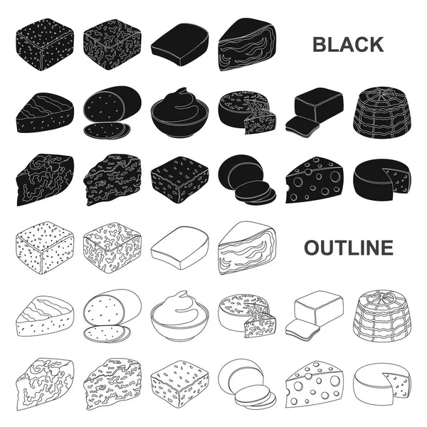 Różnego Rodzaju Sera Czarny Ikony Zestaw Kolekcji Dla Design Milk — Wektor stockowy
