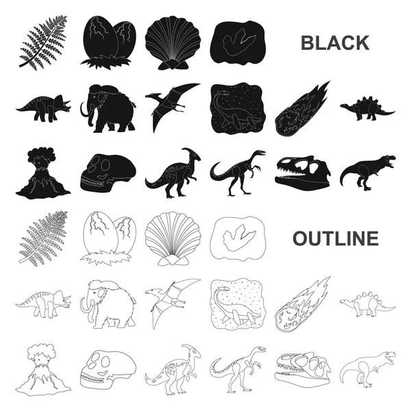 Différents dinosaures icônes noires dans la collection ensemble pour le design. Illustration de la toile du symbole vecteur animal préhistorique . — Image vectorielle