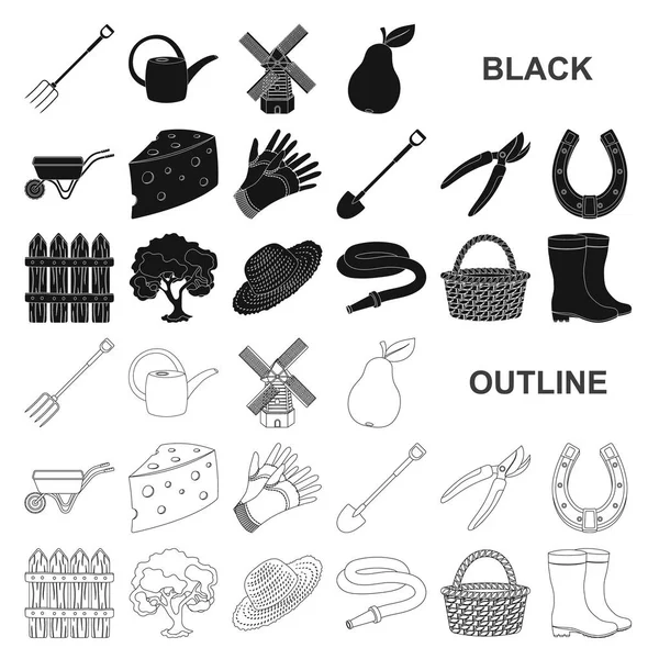 Farm and gardening black icons in set collection for design. Farm and equipment vector symbol stock web illustration. — Stock Vector
