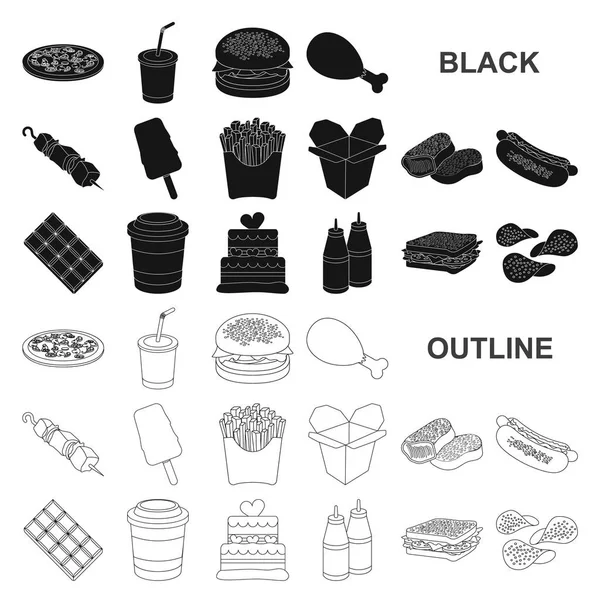 快速食物黑色图标集合中的设计。半成品食品矢量符号库存网站插图. — 图库矢量图片