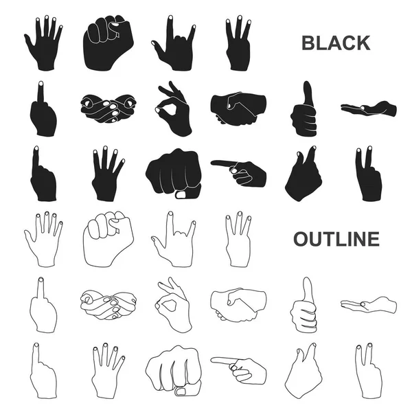 Hand gesture black icons in set collection for design. Palm and finger vector symbol stock web illustration. — Stock Vector