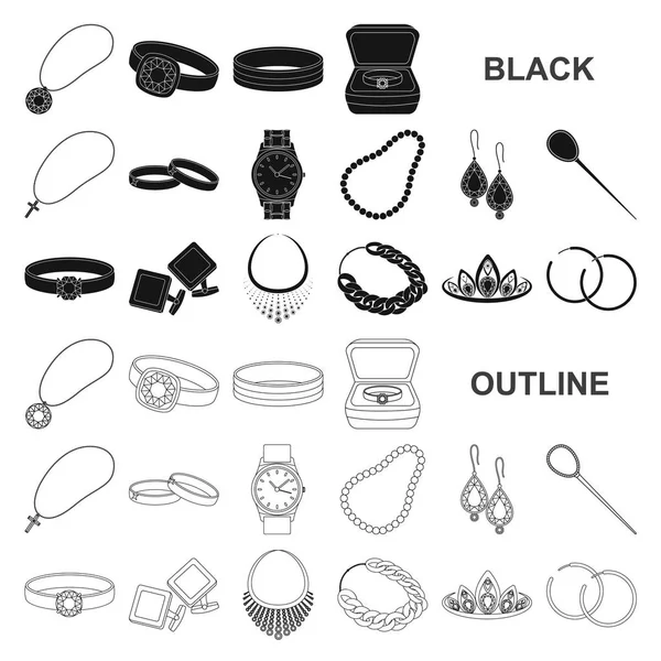 Joyería y accesorios iconos negros en la colección de conjuntos para el diseño.Decoración vector símbolo stock web ilustración . — Archivo Imágenes Vectoriales