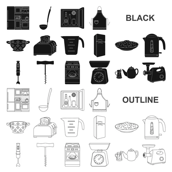 Кухонное оборудование черные иконки в наборе коллекции для дизайна. Векторные изображения векторных символов кухни и аксессуаров . — стоковый вектор