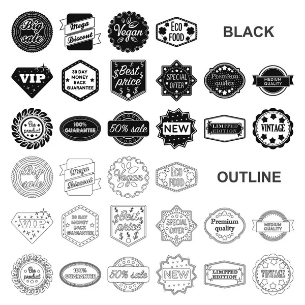 Verschiedene schwarze Etiketten-Symbole in Set-Kollektion für Design. Index und Marke Vektor Symbol Stock Web Illustration. — Stockvektor