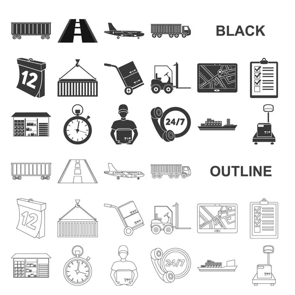 Логика в том, что черная икра в наборе для дизайна. Логистика и векторные символы оборудования веб-иллюстрация . — стоковый вектор