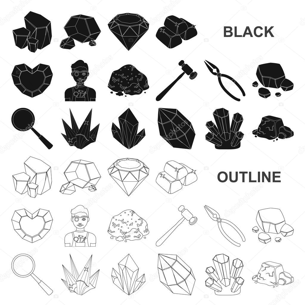 Precious Minerals black icons in set collection for design. Jeweler and Equipment vector symbol stock  illustration.