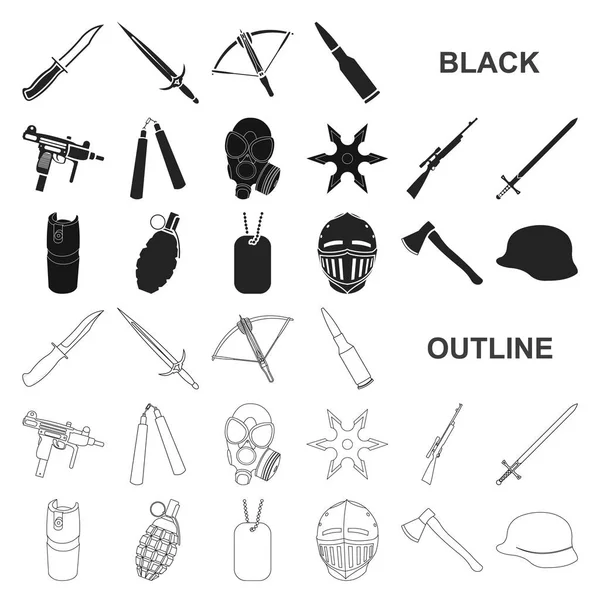 Tipos de armas iconos negros en la colección de conjuntos para el diseño.Armas de fuego y armas cuchillas vector símbolo stock web ilustración . — Archivo Imágenes Vectoriales