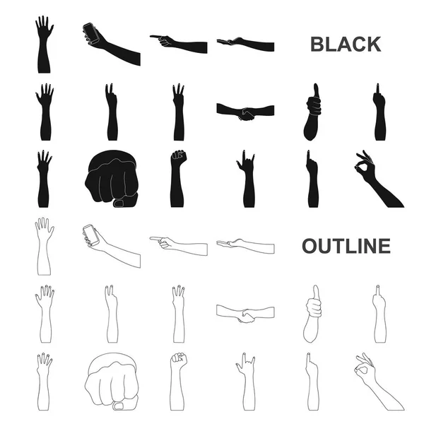 Gestos e seu significado ícones pretos na coleção de conjuntos para design.Emotional parte da comunicação símbolo vetorial web ilustração . —  Vetores de Stock