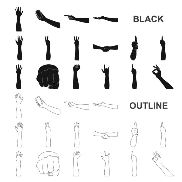 Gesty i ich znaczenie czarny ikony w kolekcja zestaw do projektowania. Emocjonalne część ilustracja komunikacja wektor symbol zasobów sieci web. — Wektor stockowy