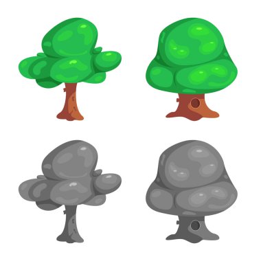 Ağaç ve doğa logosu yalıtılmış nesne. Ağaç ve taç hisse senedi vektör çizim topluluğu.