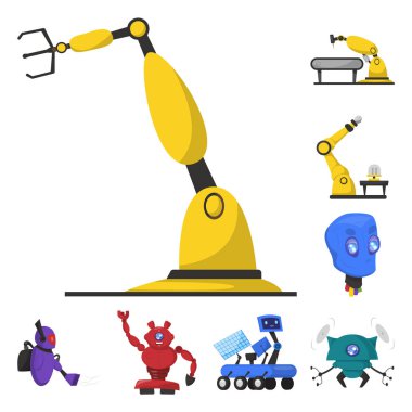 Robot ve fabrika simge vektör Illustration. Hisse senedi için robot ve uzay vektör simge kümesi.