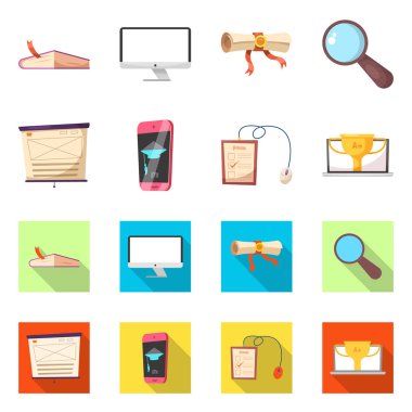 Eğitim ve öğrenme simgesi izole nesne. Eğitim ve hisse senedi için okul vektör simge kümesi.