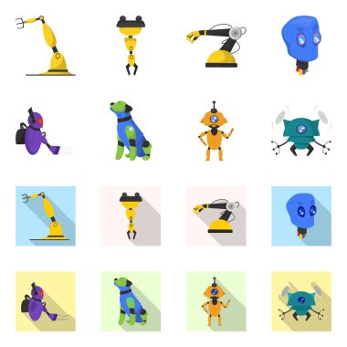 Robot ve fabrika logo vektör tasarımı. Hisse senedi için robot ve uzay vektör simge kümesi.