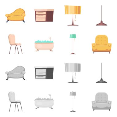 Mobilya ve daire sembolü yalıtılmış nesne. Mobilya ve ev hisse senedi simgesi için web topluluğu.