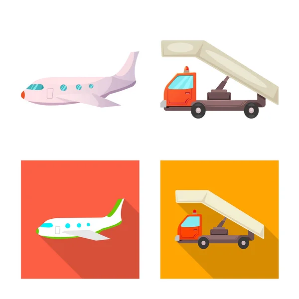 Vektordesign von Flughafen- und Flugzeugschildern. Set Flughafen und Flugzeug Vektor Icon für Lager. — Stockvektor