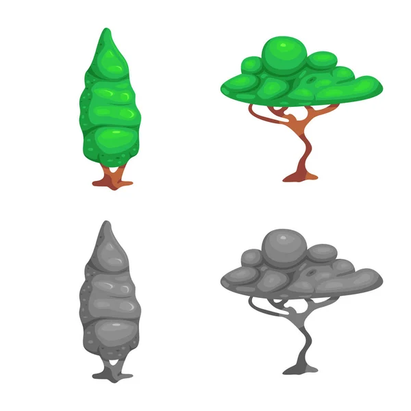 Isolerade objekt av träd och naturen tecken. Samling av träd och krona aktiesymbol för webben. — Stock vektor