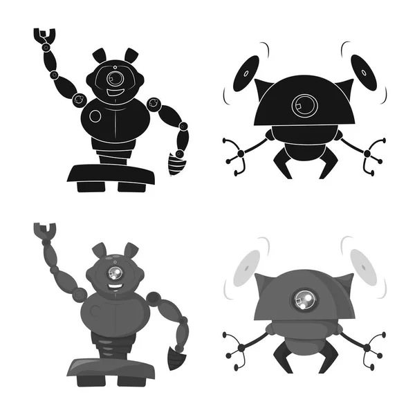 Vektorillustration von Roboter und Fabriksymbol. Sammlung von Roboter- und Weltraumvektorsymbolen für Aktien. — Stockvektor