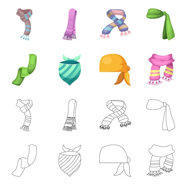 Diseño vectorial de bufanda y logo de chal. Conjunto de bufanda y accesorio símbolo de stock para web . — Archivo Imágenes Vectoriales