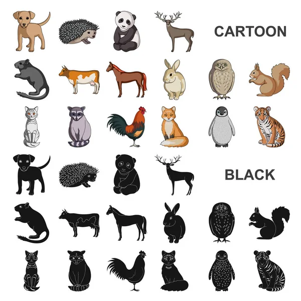 Animales realistas iconos de dibujos animados en la colección de conjuntos para el diseño. Animales salvajes y domésticos vector símbolo stock web ilustración . — Vector de stock