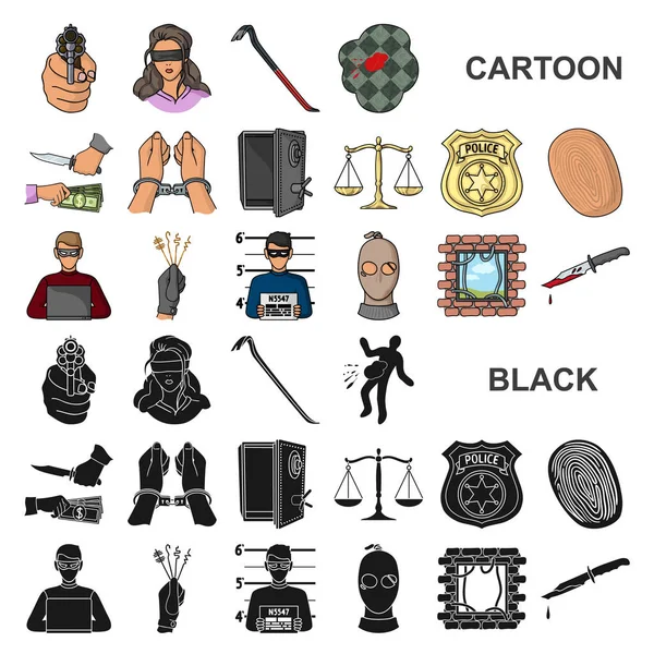 Crimen y castigo iconos de dibujos animados en la colección de conjuntos para design.Criminal vector símbolo stock web ilustración . — Vector de stock