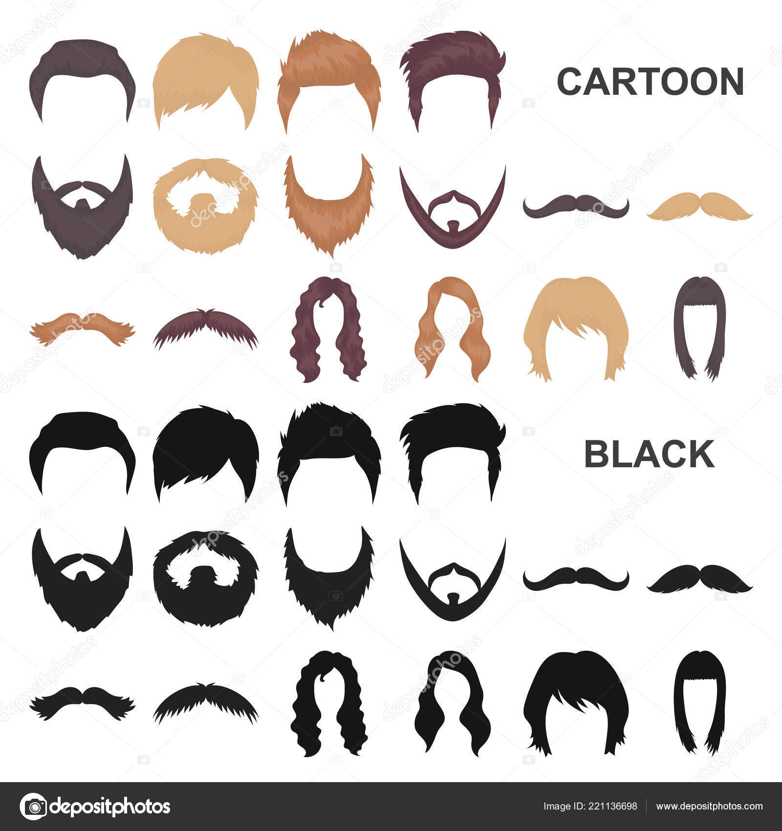 Mustache and beard, hairstyles cartoon icons in set collection for design.  Stylish haircut vector symbol stock web illustration. Stock Vector Image by  ©PandaVector #221136698