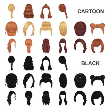 Set koleksiyonu tasarım için kadın saç modeli çizgi film simgeler. Şık saç kesimi vektör simge stok web çizimi.